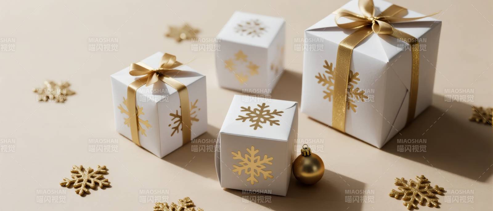 圣诞礼盒与雪花装饰图片