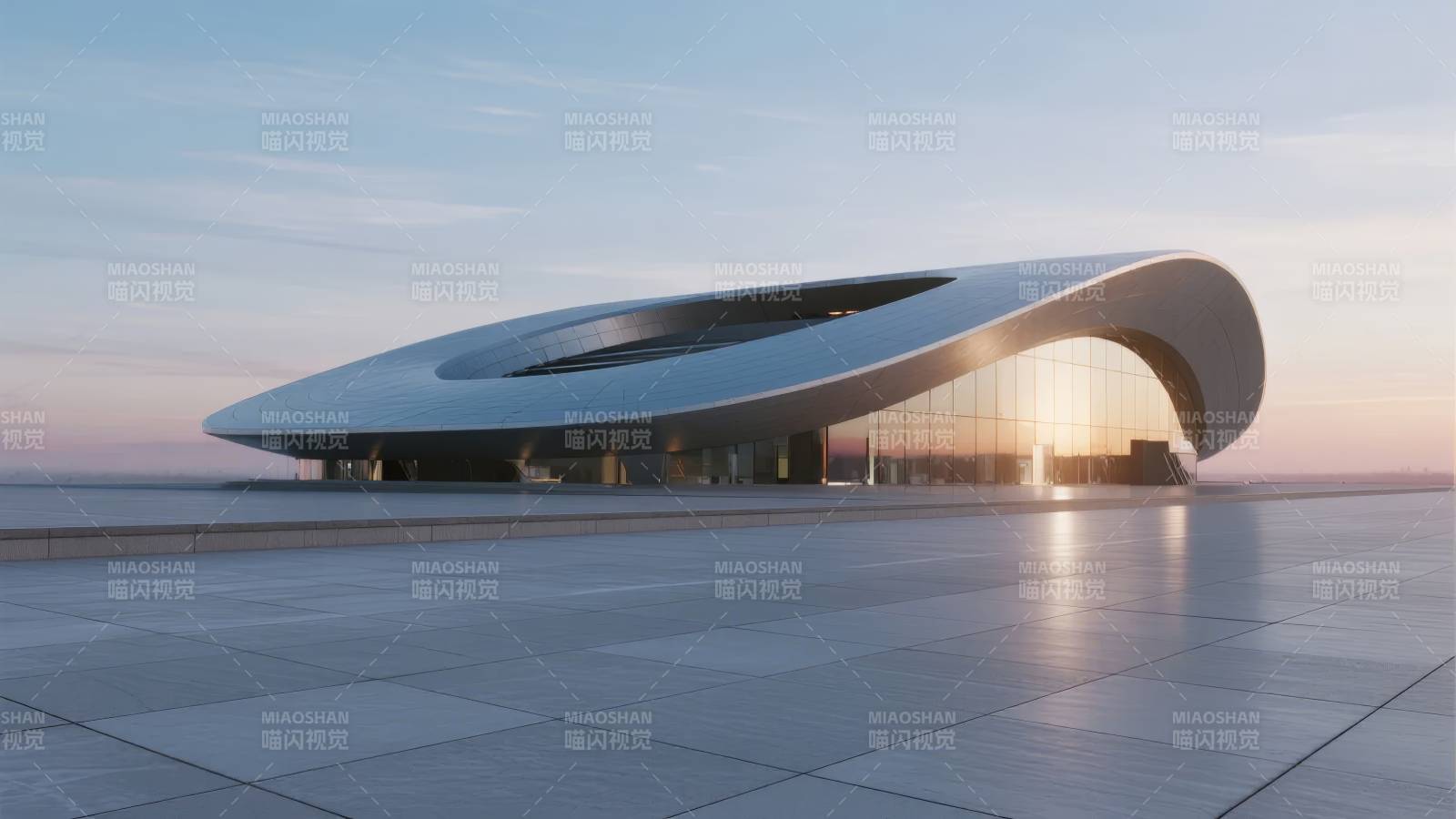 未来感建筑日落图片