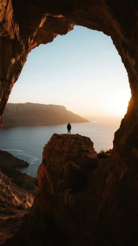 洞中望海 人立崖巅图片