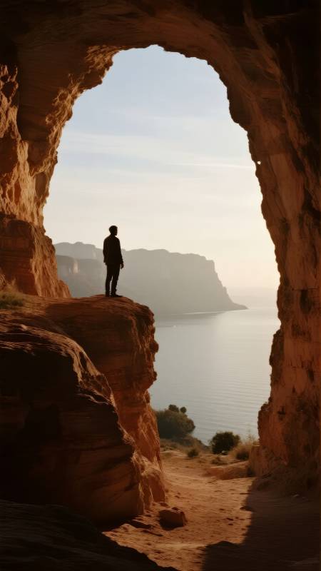 洞中远眺海天一线图片