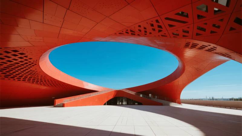 红色建筑天窗美景图片