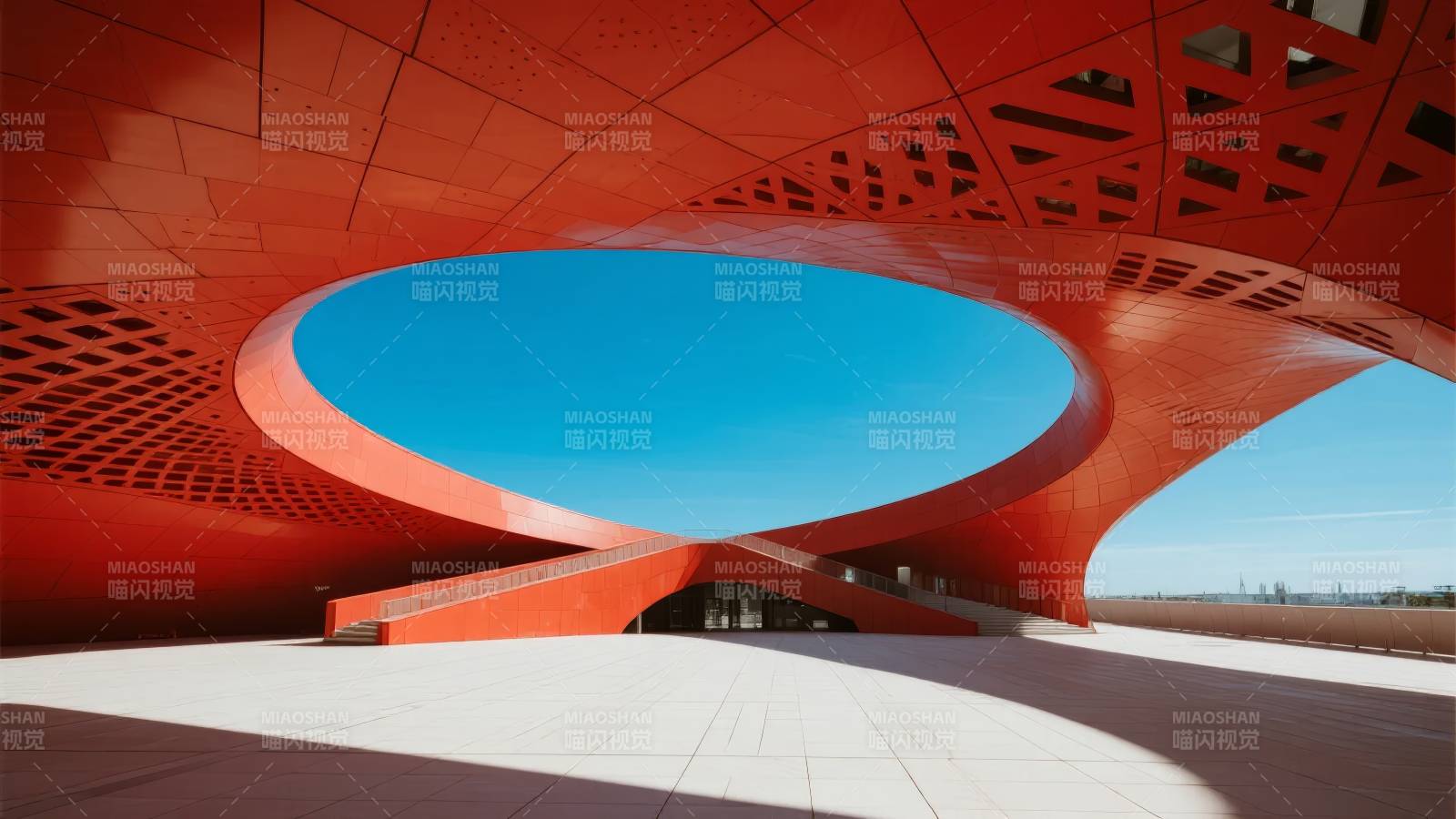 红色建筑天窗美景图片