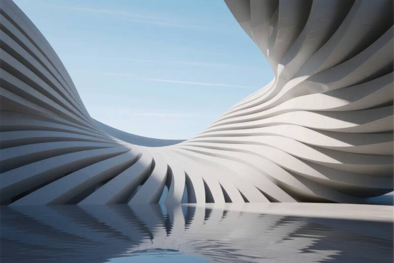 流线雕塑映水天图片