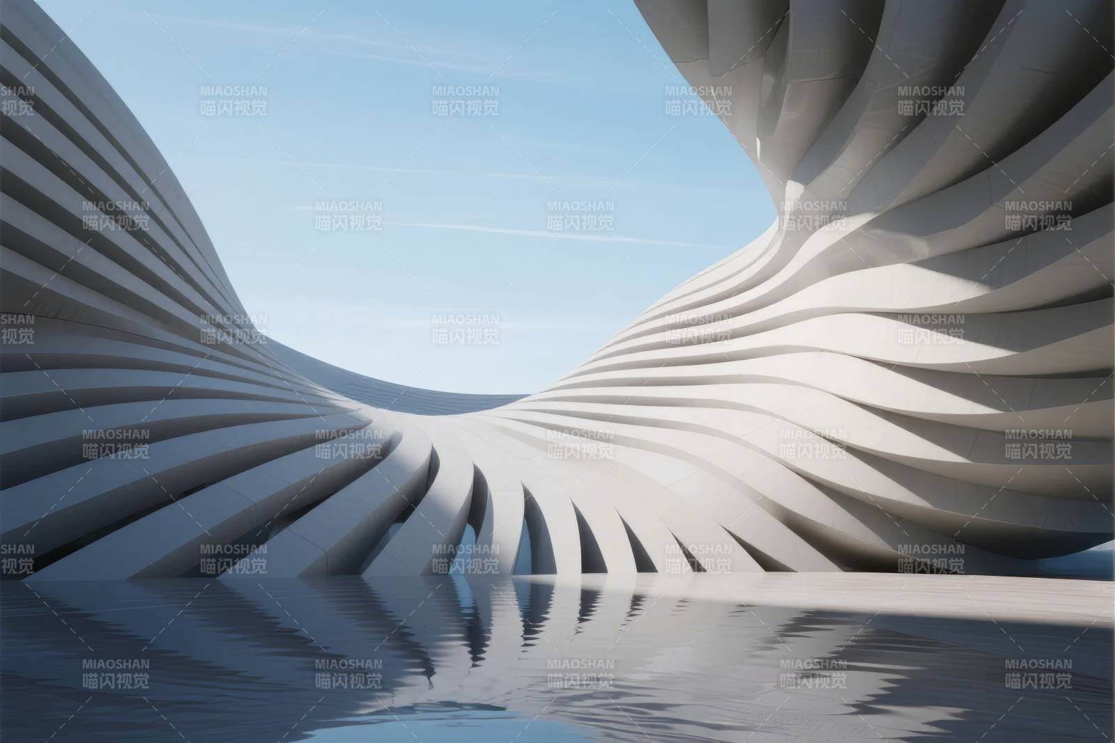 流线雕塑映水天图片