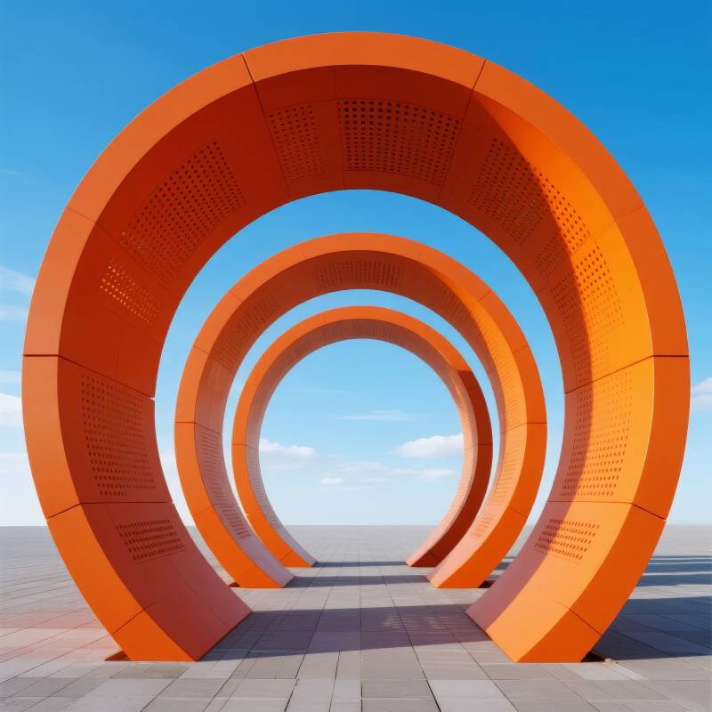 橙色拱门艺术装置图片