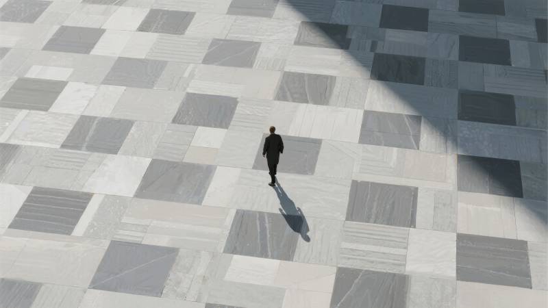 孤影行于方格地图片