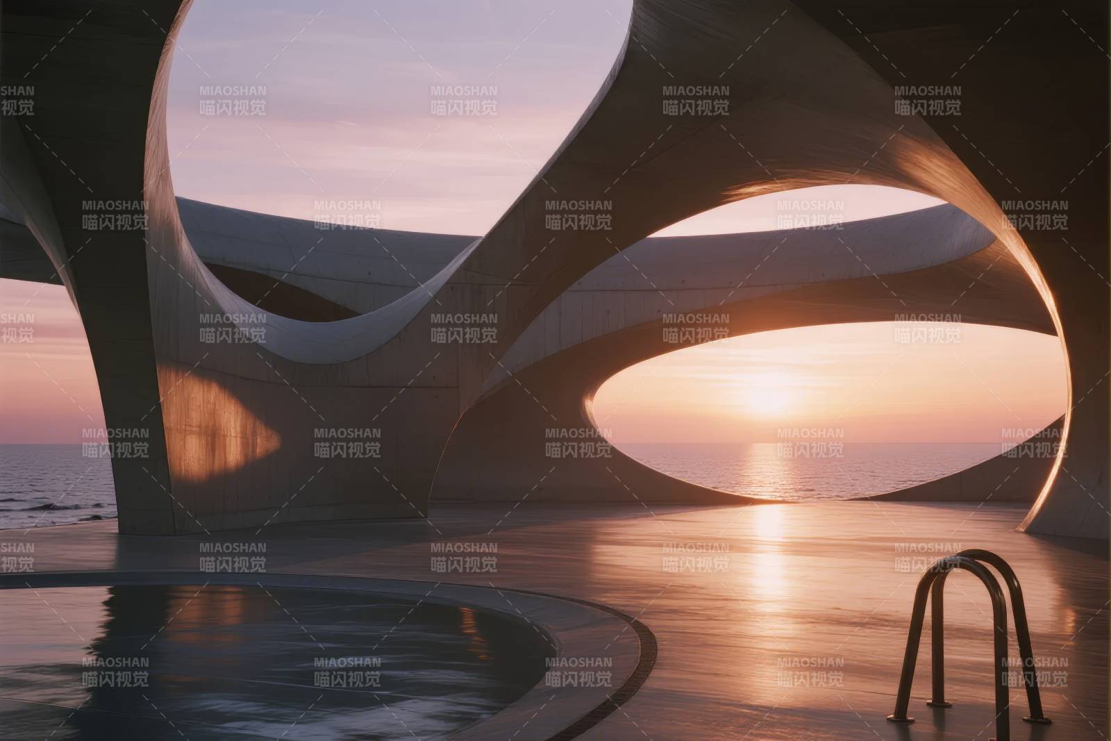 日落曲面建筑图片