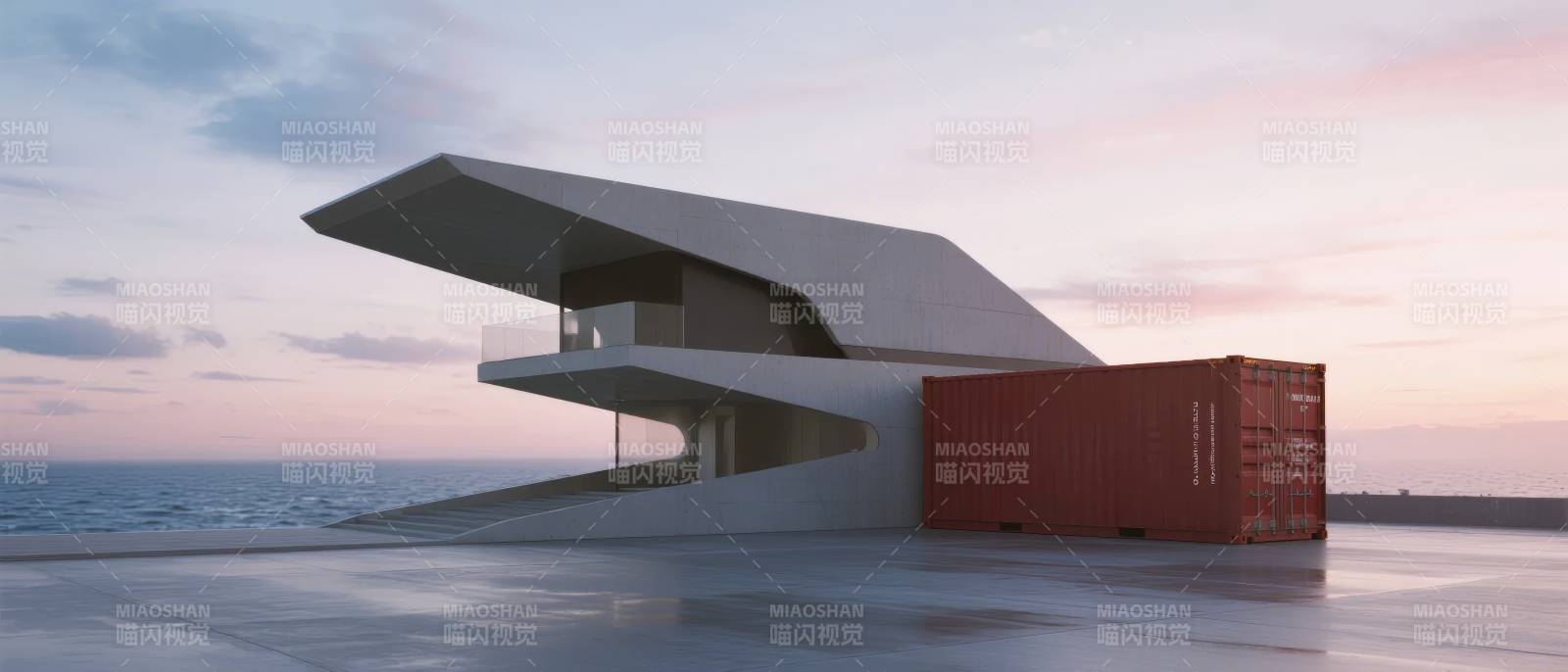 海边现代建筑与集装箱图片