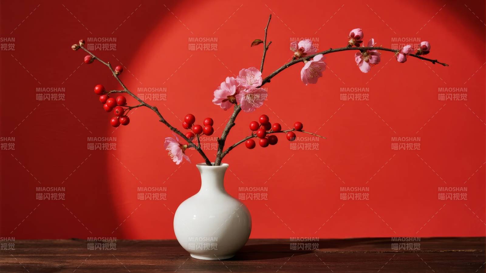 红梅映春景图片