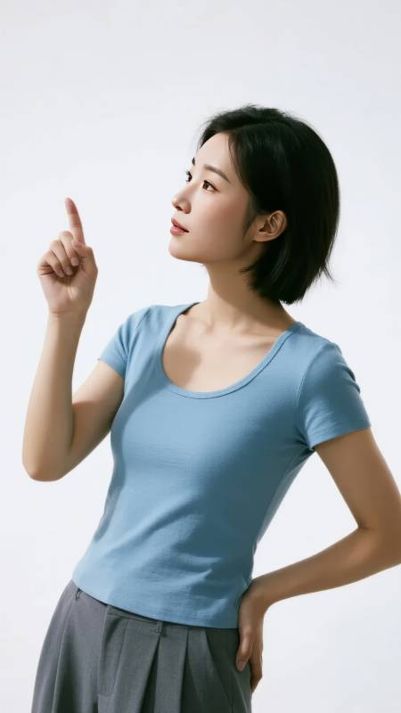 指向上方的女子图片