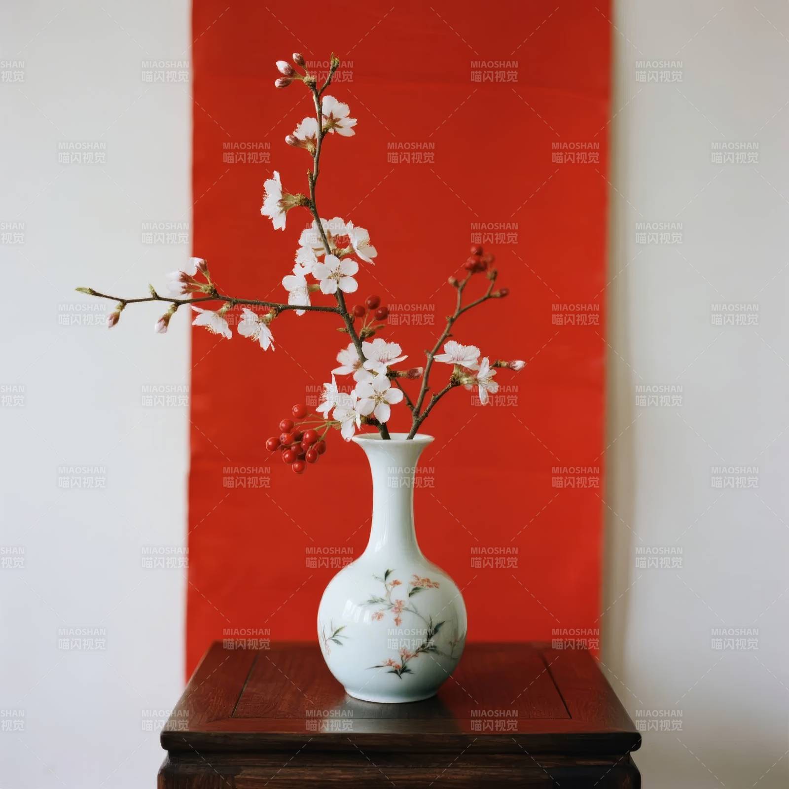 花枝映红墙图片