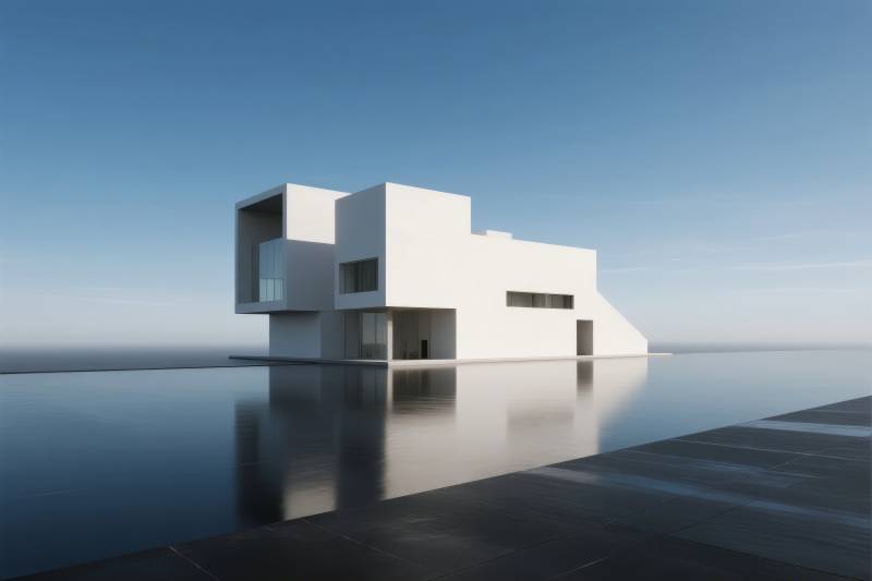 极简建筑倒影图片