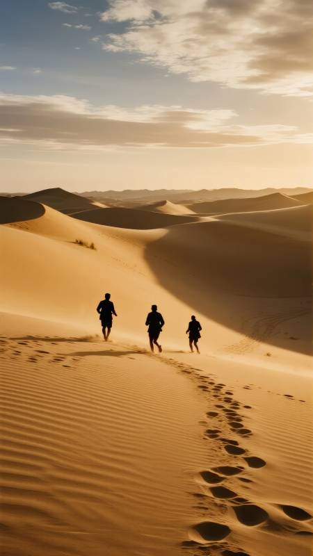 沙漠奔跑剪影图片