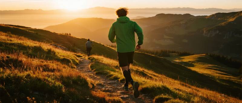 山间晨跑 追光前行图片