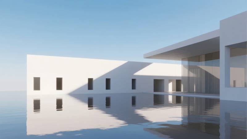 现代建筑倒影水景图片