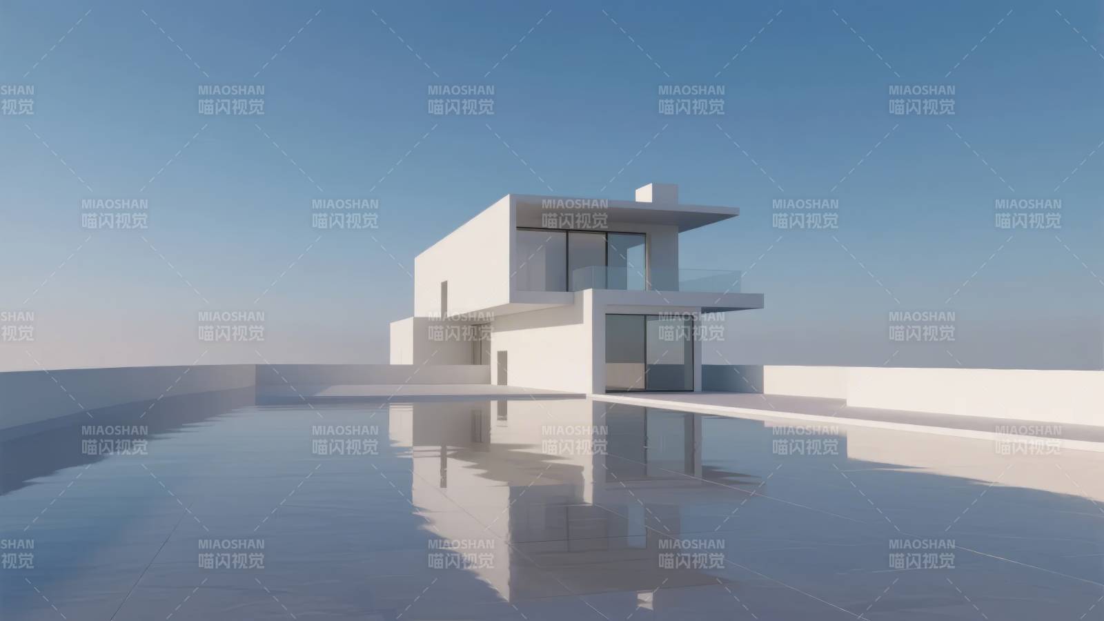 现代建筑倒影湖畔图片