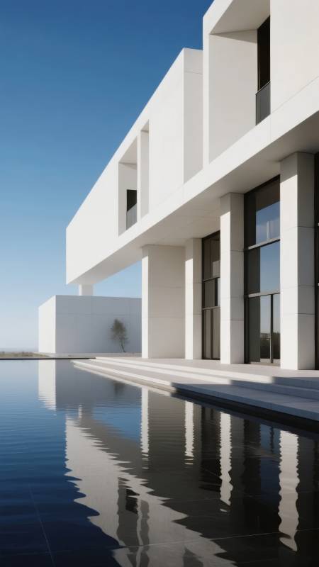 现代建筑与泳池倒影图片