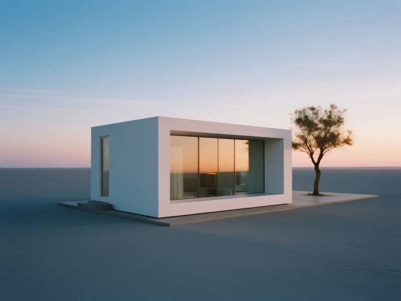 极简建筑与孤树图片