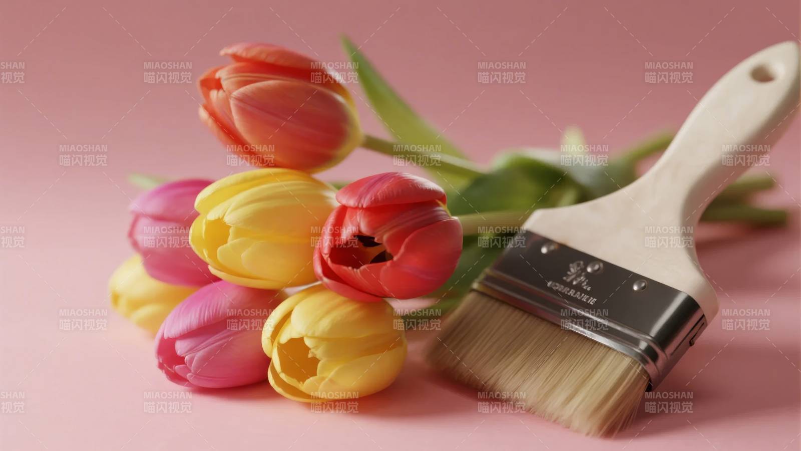 画笔与郁金香图片