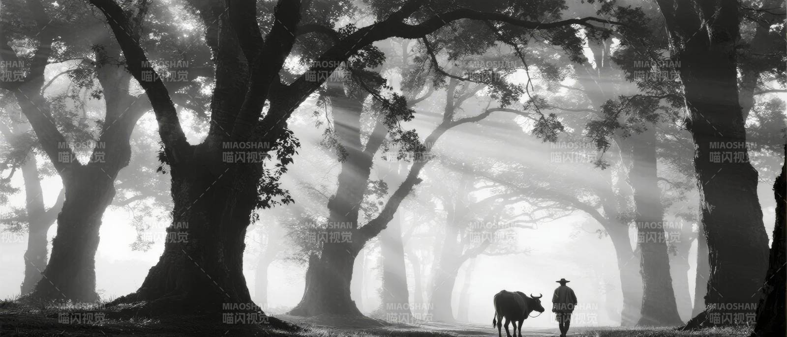 林间晨雾行者图片