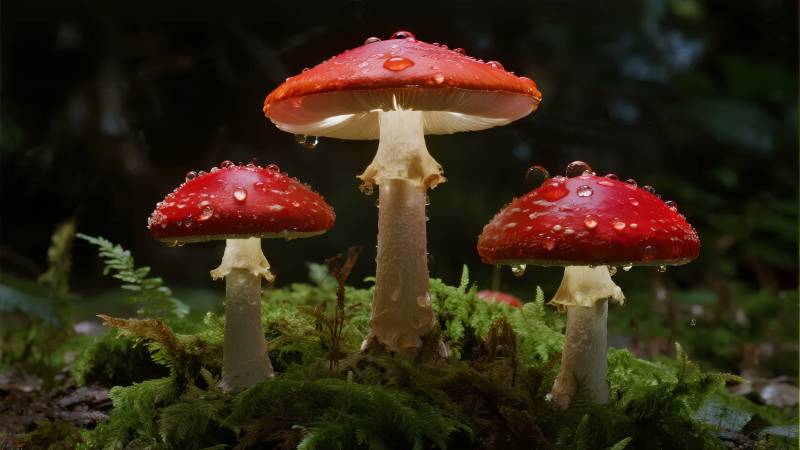 红菇雨后露珠图片