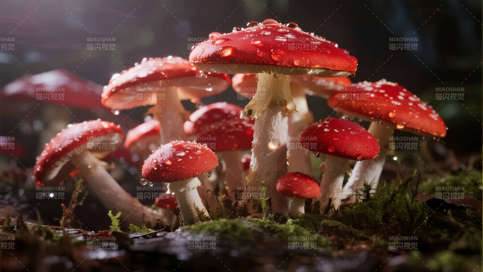 红菇雨后露珠图片