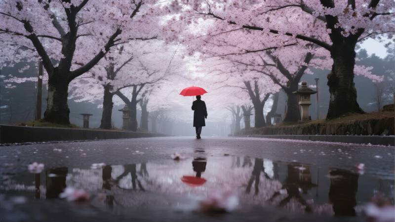 樱花雨中行图片