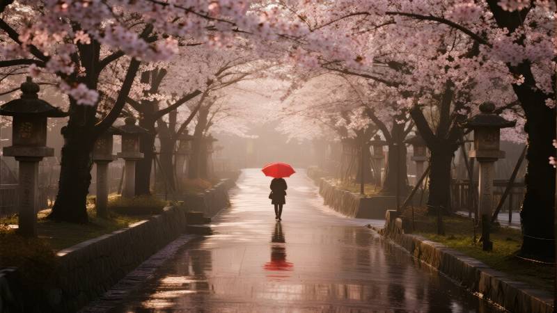 樱花雨中行图片