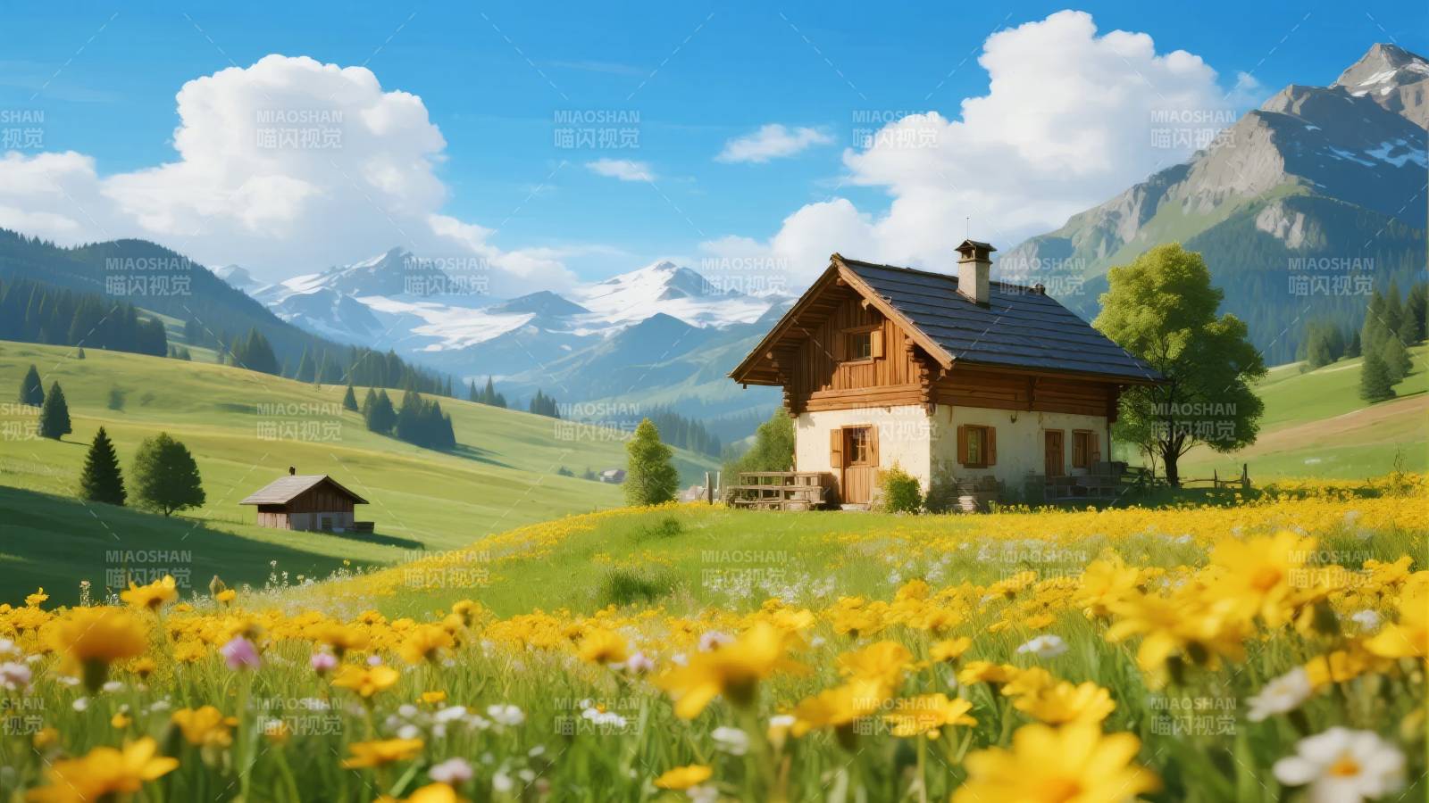 山间花海小屋图片