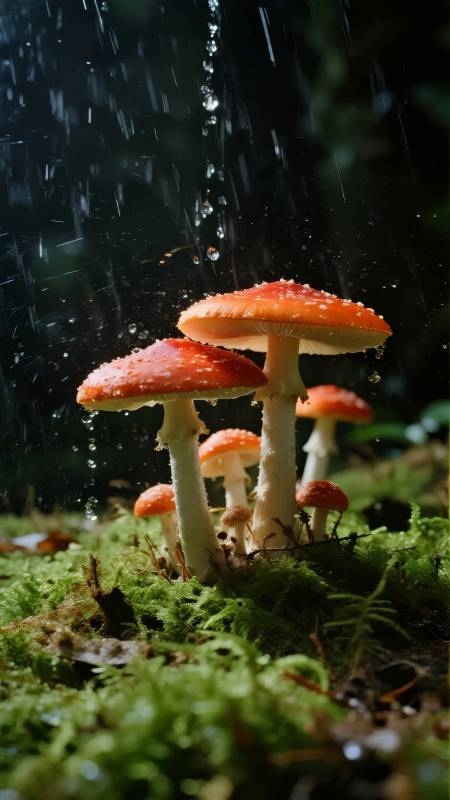 雨中红菇图片