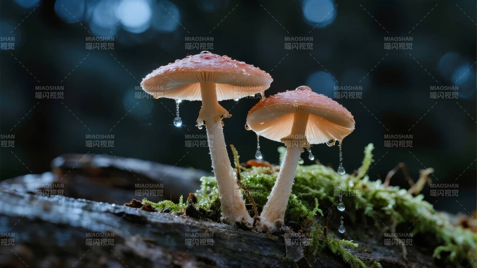 雨后双菇滴水图片