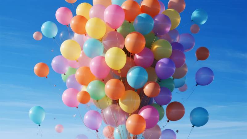 彩色气球飞向蓝天图片