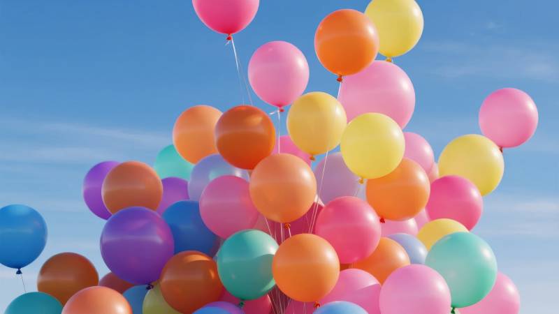 彩色气球飘蓝天图片