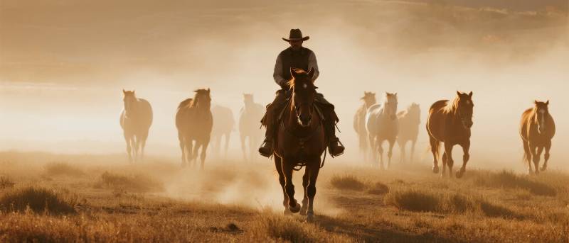 牛仔驱赶牛群图片