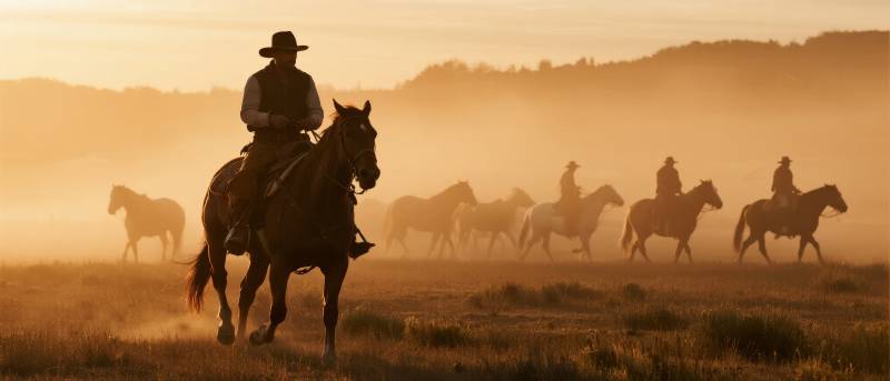 黄昏牧马图图片