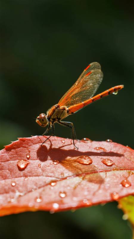 红蜻点水叶上栖图片