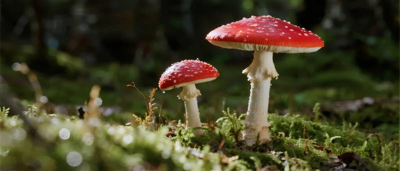 红菇林间生长图片