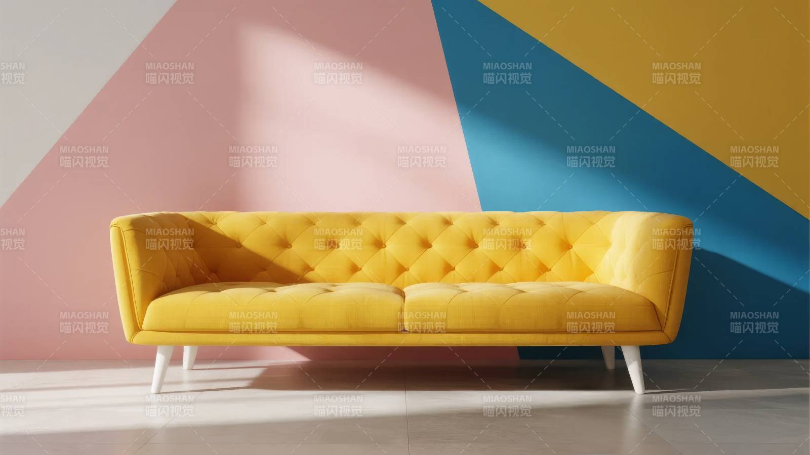 黄色沙发几何背景图片