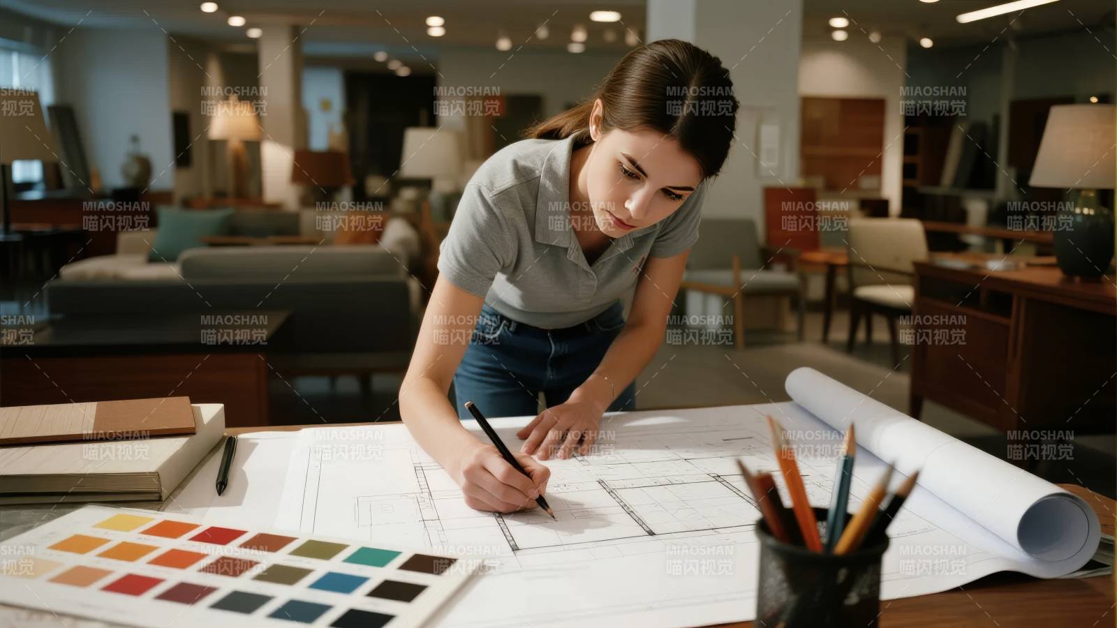 专注设计的女性图片