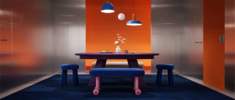 橙色空间餐桌静景图片