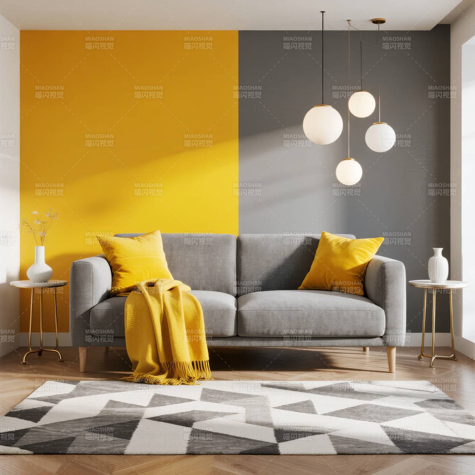 黄灰撞色客厅设计图片