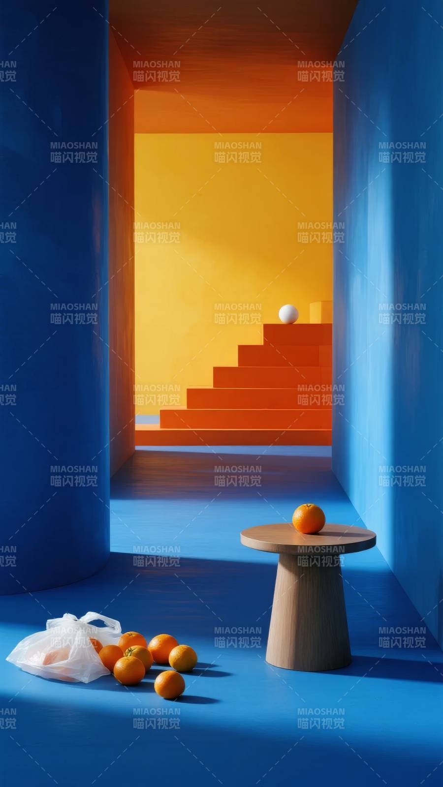 蓝橙几何空间图片