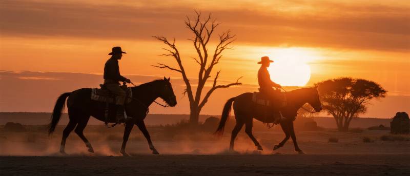 夕阳下的骑手剪影图片