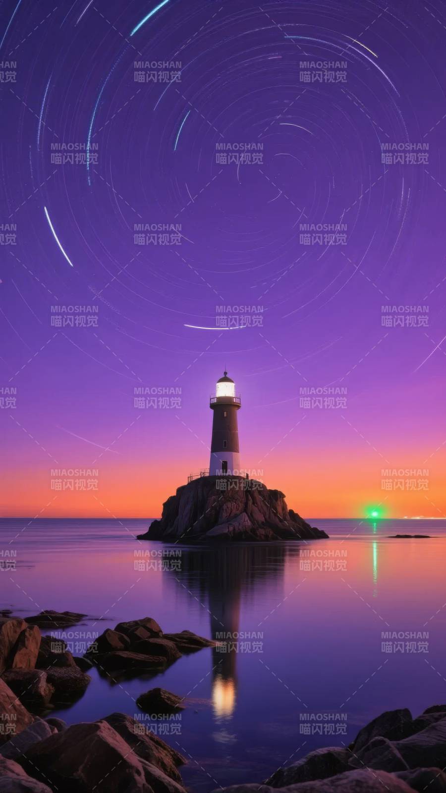 灯塔星轨夜景图片