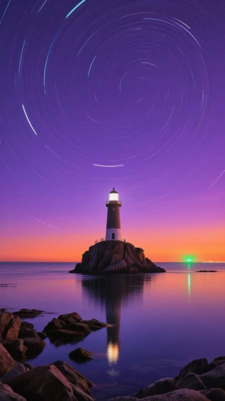 灯塔星轨夜景图片