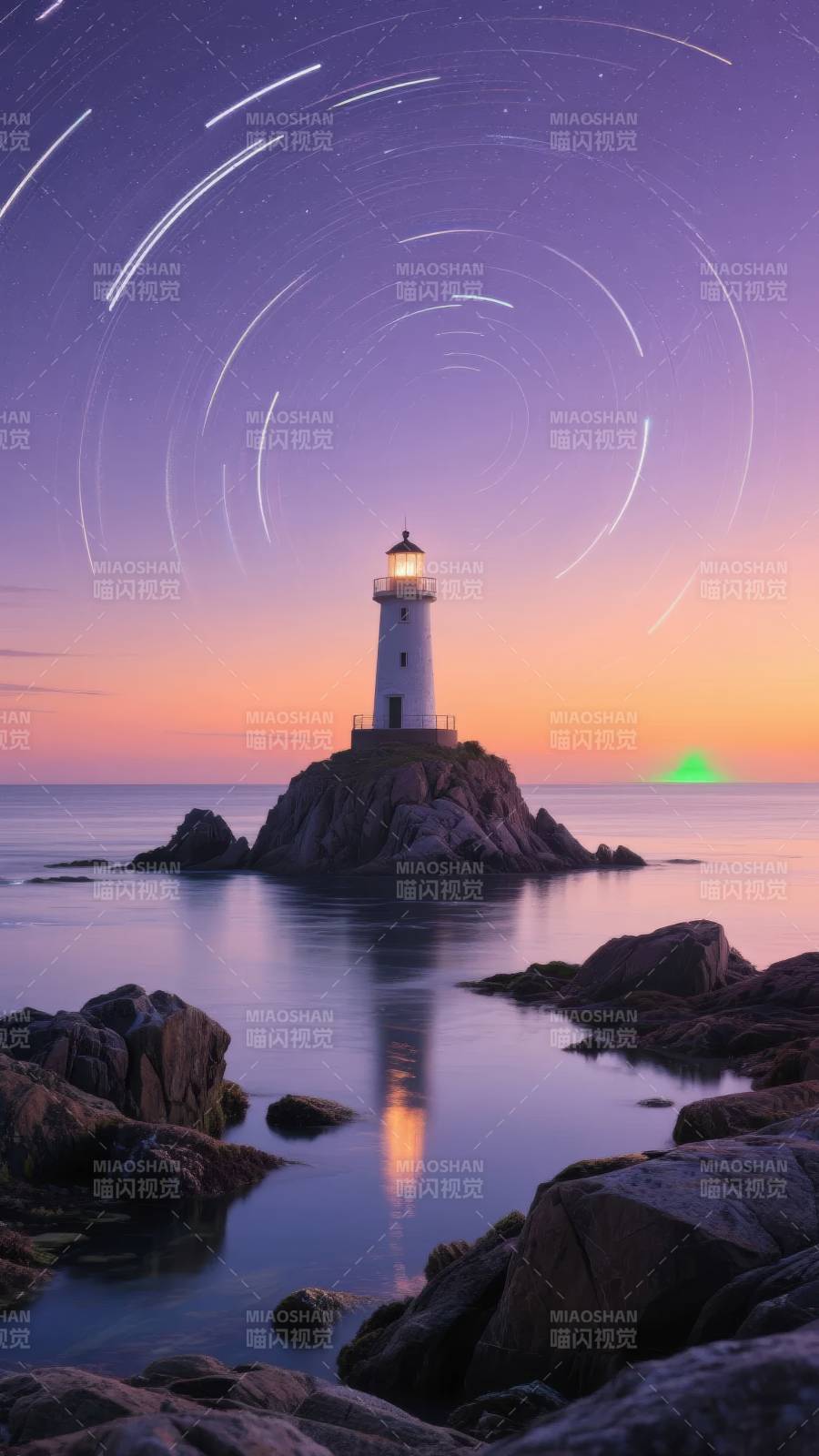 灯塔星轨夜景图片