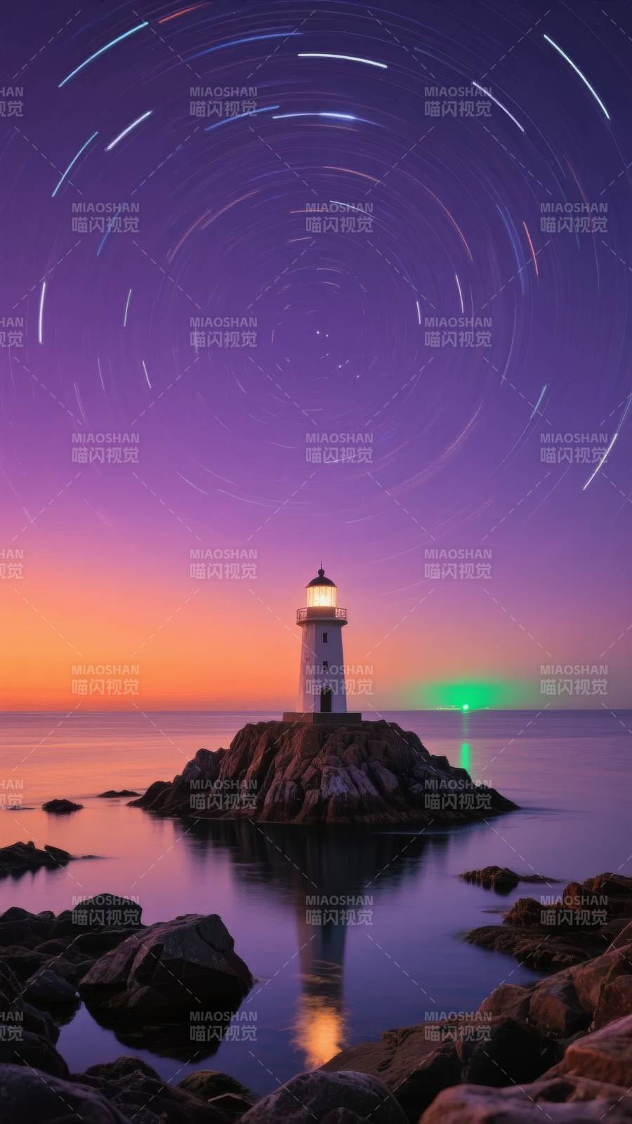 灯塔星轨夜景图片