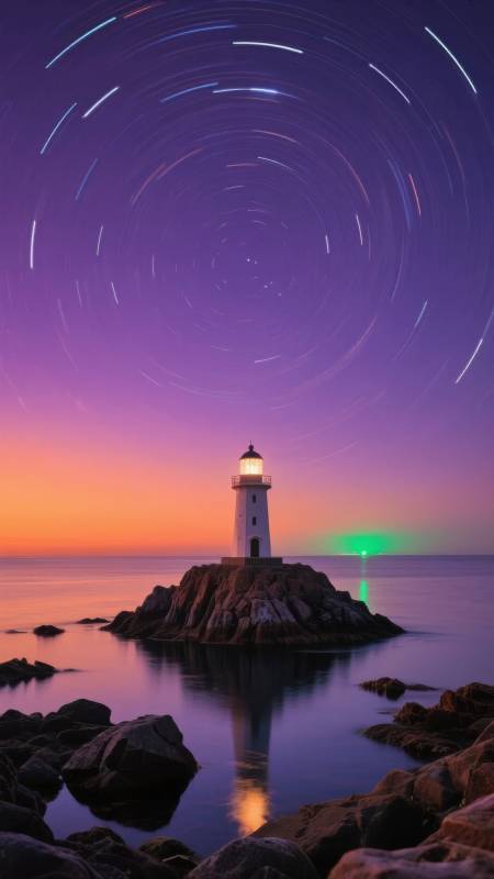 灯塔星轨夜景图片