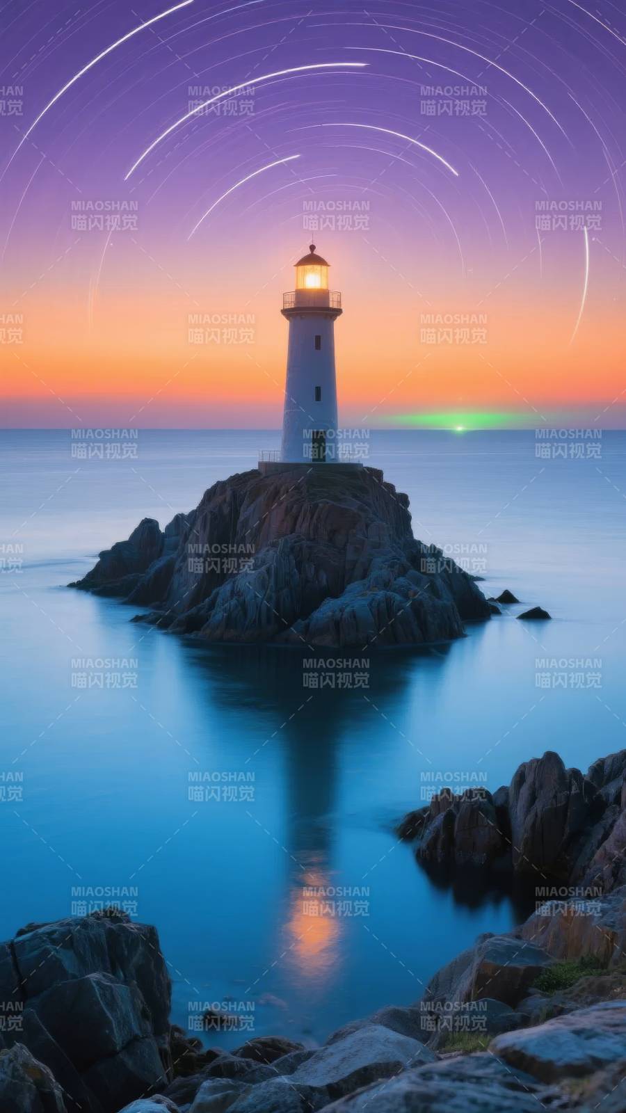 灯塔星轨夜景图片