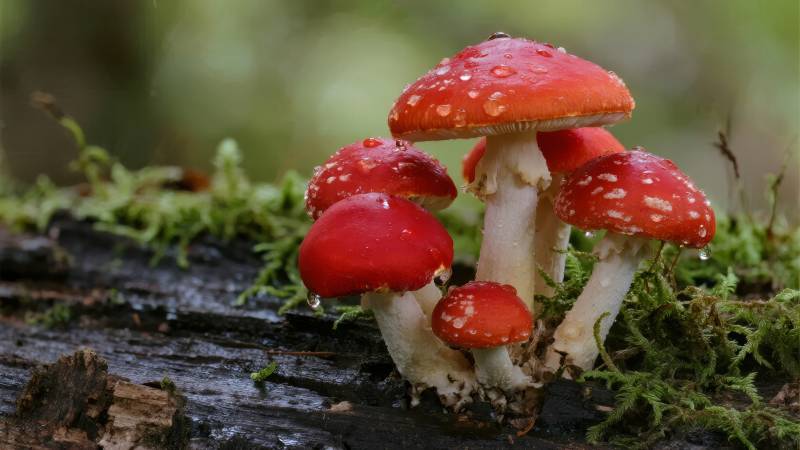 红菇林间生长图片